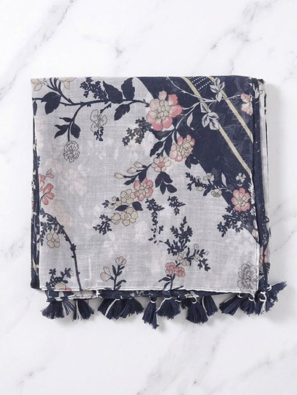 Ladies Elegant Blue Floral Scarf